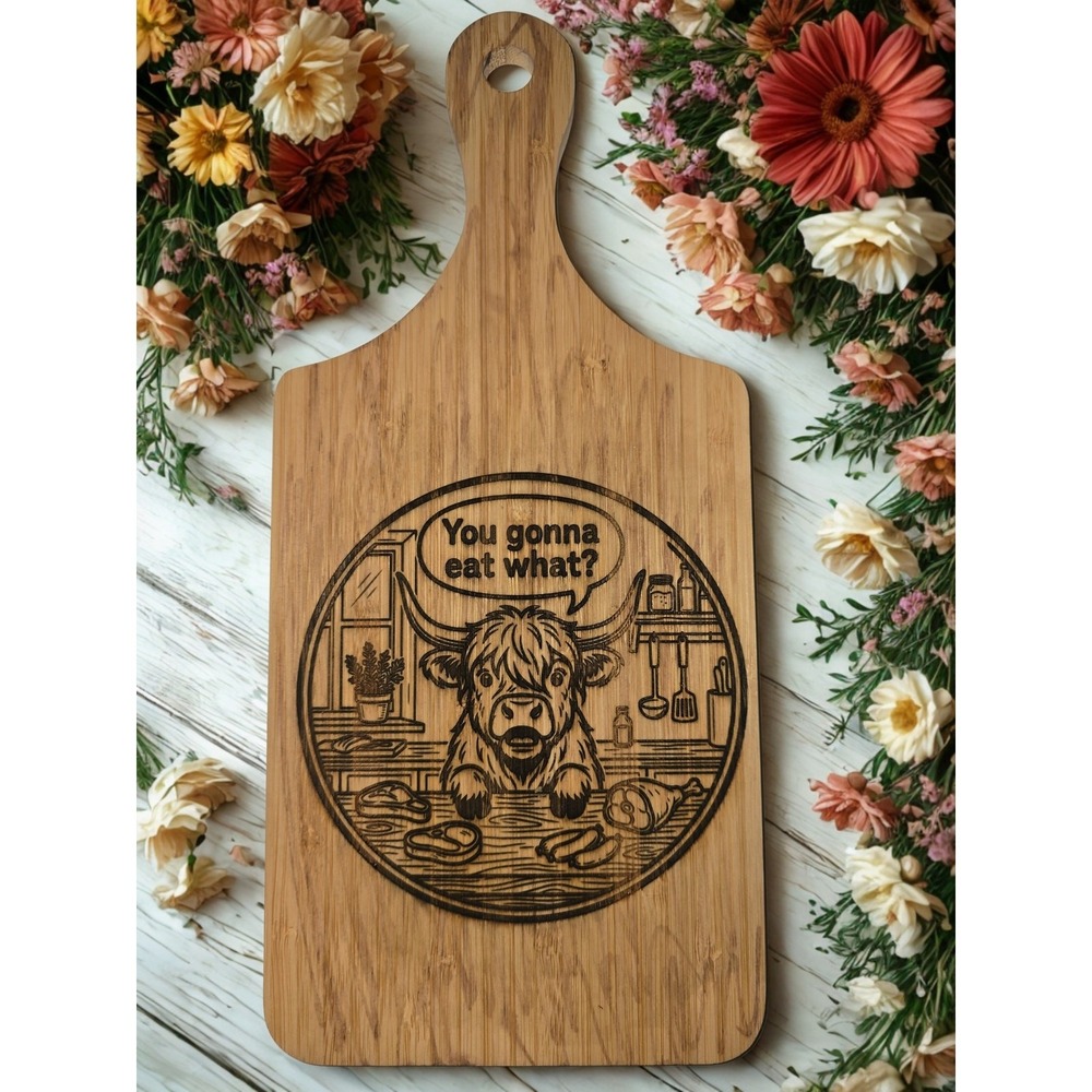 Handmade Highland Cow Bamboo Charcuterie Board Funny Cutting Board Kitchen Decor